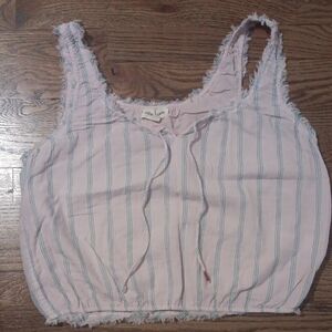 Lucky Brand Pink and Blue Frayed Tank Top